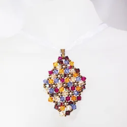 Pendant 65cm - Malvina Rhombus M-Violet Organza - Pendant 65cm - Laiton bronze
